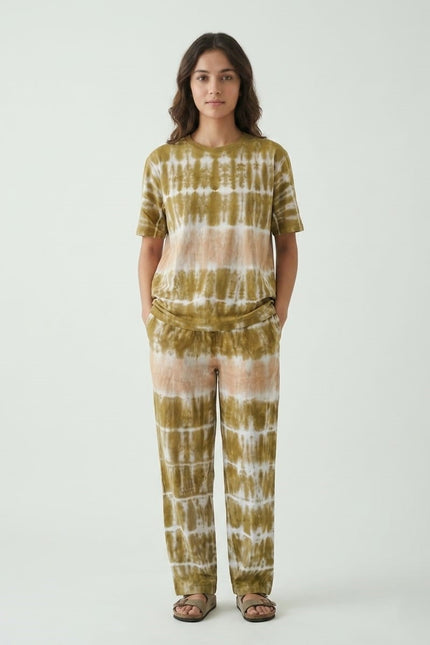 Premium Tie-Dye Relaxed Co-Ord Set – Olive Earth