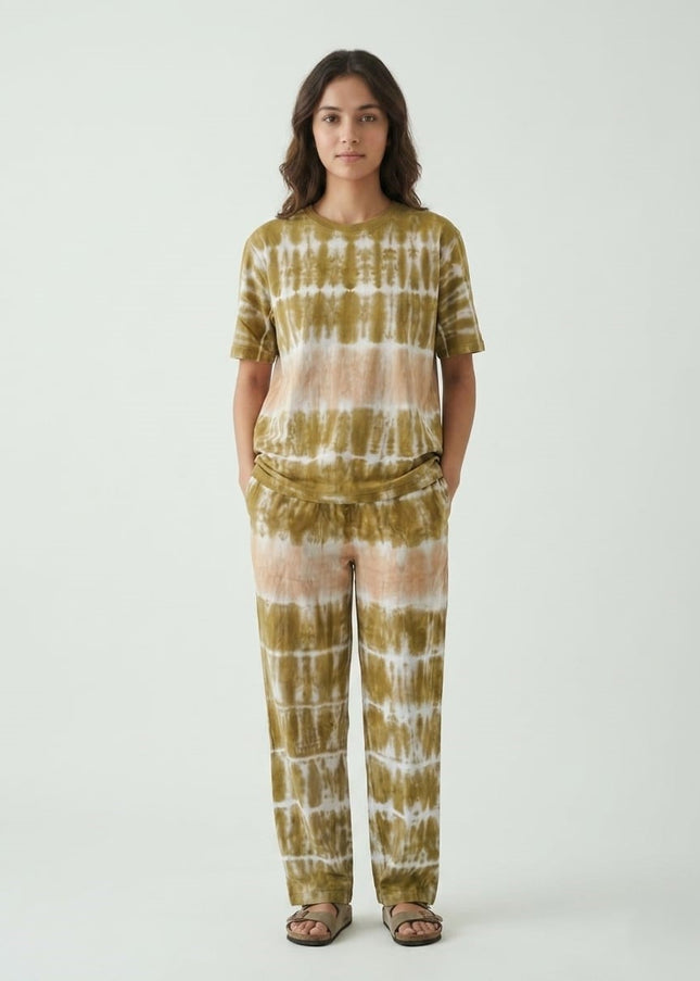 Premium Tie-Dye Relaxed Co-Ord Set – Olive Earth