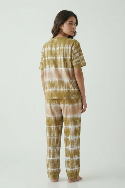 Premium Tie-Dye Relaxed Co-Ord Set – Olive Earth