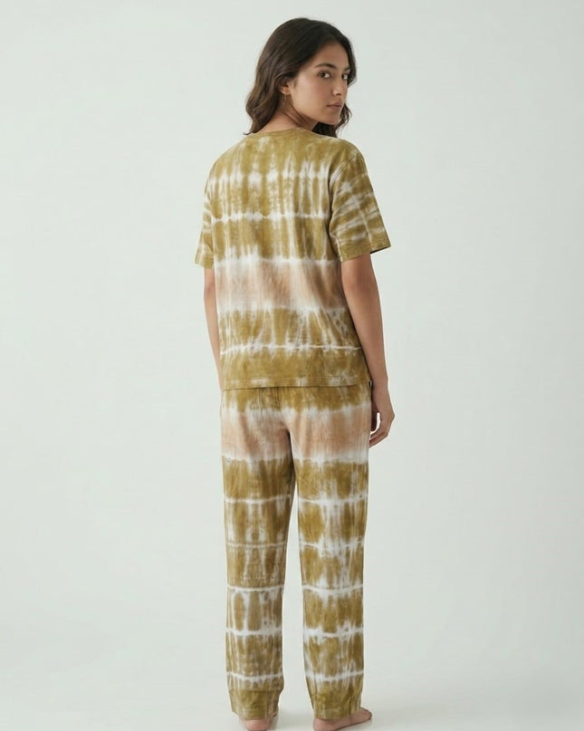 Premium Tie-Dye Relaxed Co-Ord Set – Olive Earth