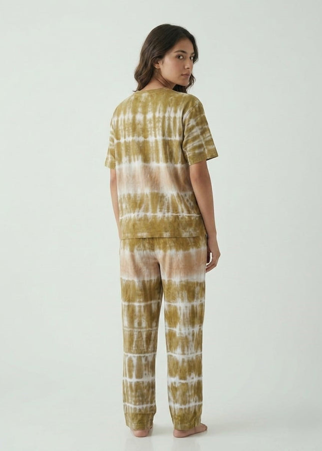 Premium Tie-Dye Relaxed Co-Ord Set – Olive Earth