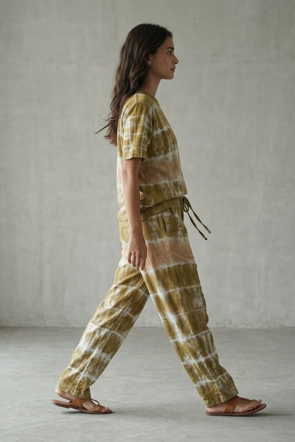 Premium Tie-Dye Relaxed Co-Ord Set – Olive Earth