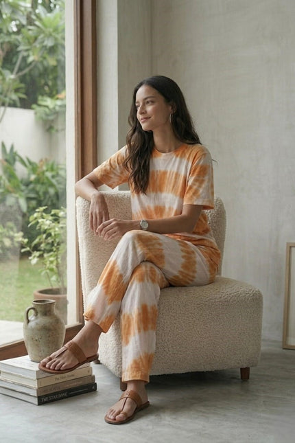 Premium Tie-Dye Relaxed Co-Ord Set – Sunset Apricot