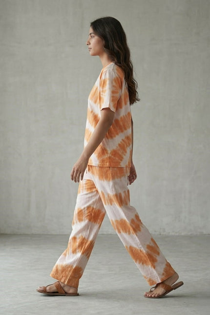 Premium Tie-Dye Relaxed Co-Ord Set – Sunset Apricot