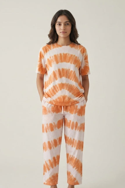 Premium Tie-Dye Relaxed Co-Ord Set – Sunset Apricot