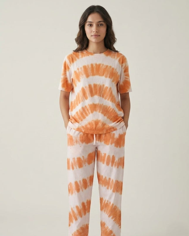 Premium Tie-Dye Relaxed Co-Ord Set – Sunset Apricot