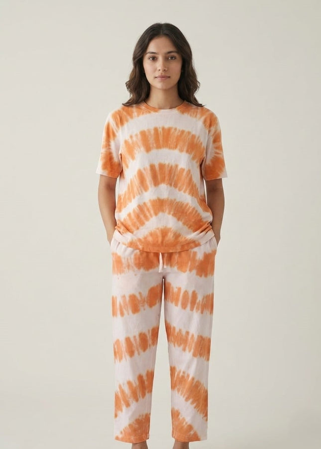 Premium Tie-Dye Relaxed Co-Ord Set – Sunset Apricot