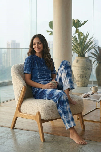 Premium Tie-Dye Relaxed Co-Ord Set – Midnight Indigo
