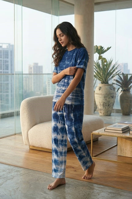Premium Tie-Dye Relaxed Co-Ord Set – Midnight Indigo