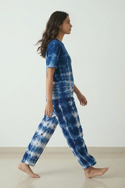 Premium Tie-Dye Relaxed Co-Ord Set – Midnight Indigo