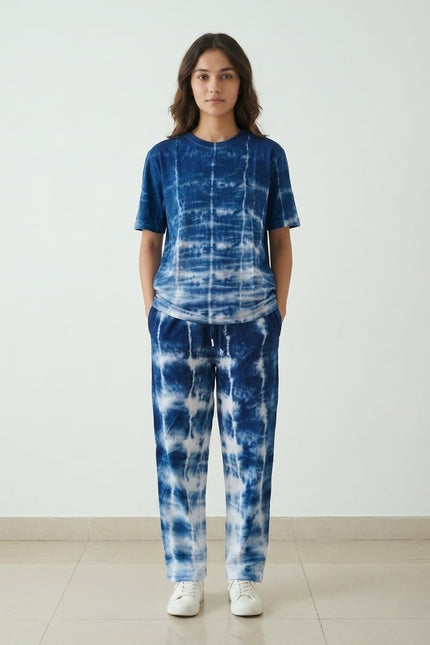 Premium Tie-Dye Relaxed Co-Ord Set – Midnight Indigo