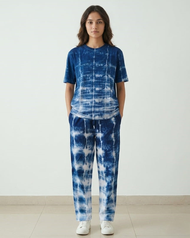 Premium Tie-Dye Relaxed Co-Ord Set – Midnight Indigo