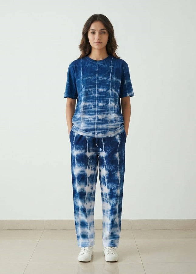 Premium Tie-Dye Relaxed Co-Ord Set – Midnight Indigo
