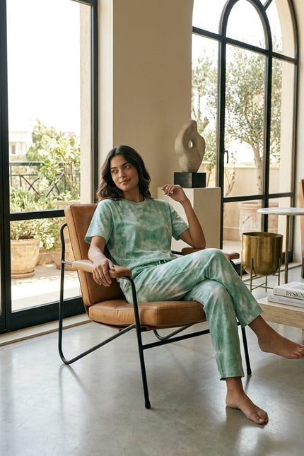 Premium Tie-Dye Relaxed Co-Ord Set – Sage Green