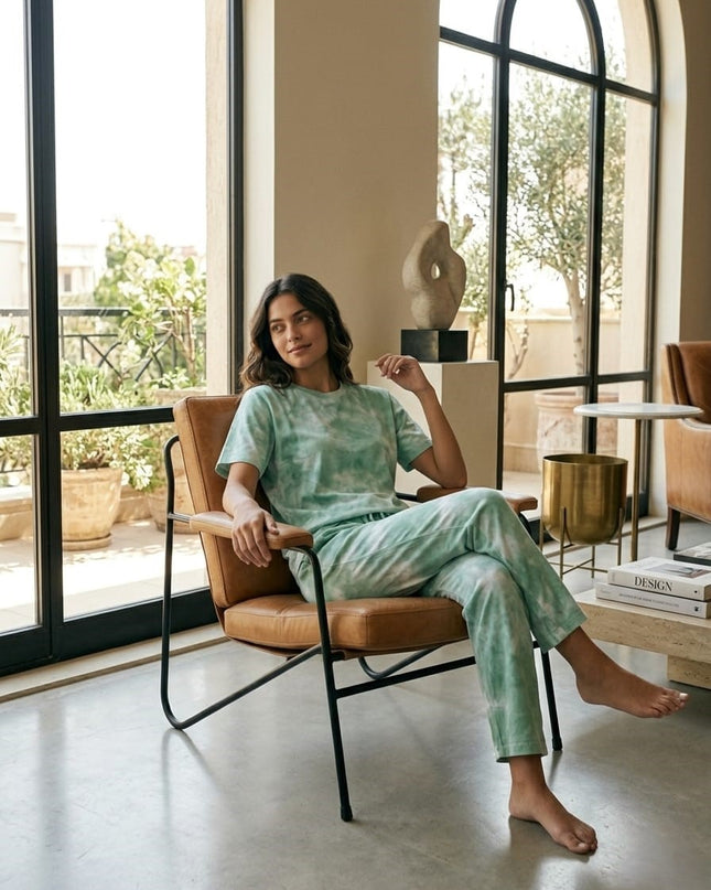 Premium Tie-Dye Relaxed Co-Ord Set – Sage Green