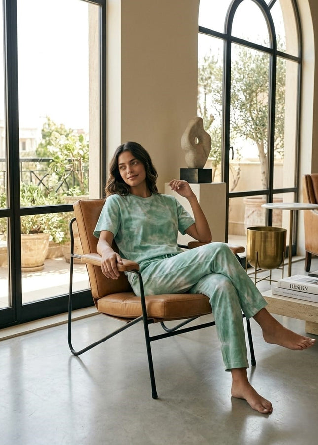 Premium Tie-Dye Relaxed Co-Ord Set – Sage Green