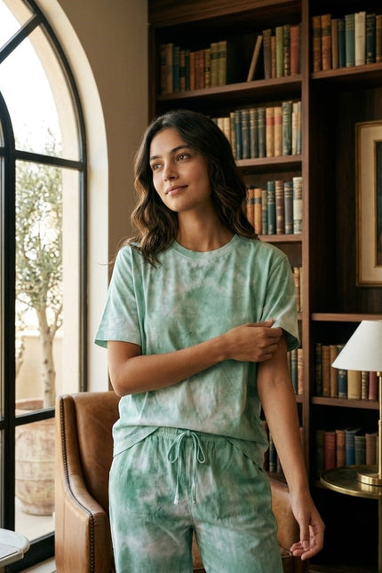 Premium Tie-Dye Relaxed Co-Ord Set – Sage Green