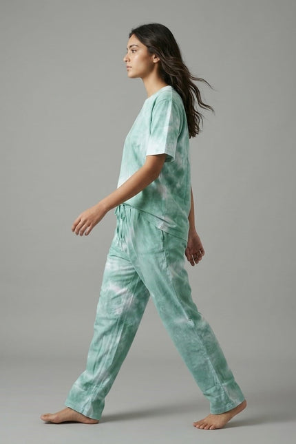 Premium Tie-Dye Relaxed Co-Ord Set – Sage Green