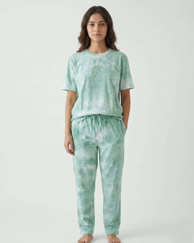 Premium Tie-Dye Relaxed Co-Ord Set – Sage Green