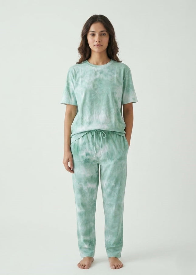 Premium Tie-Dye Relaxed Co-Ord Set – Sage Green