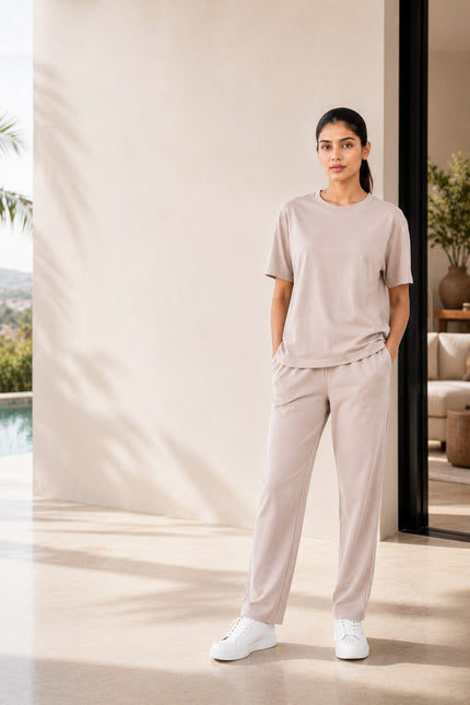 Premium Cotton Lycra Jersey Co-Ord Set for Women | 220 GSM | Soft Travel Wear