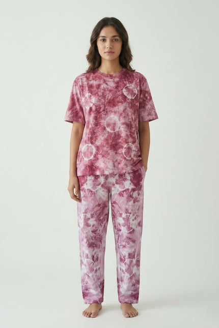 Premium Tie-Dye Relaxed Co-Ord Set - Berry Rose