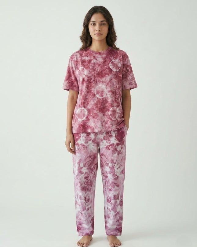 Premium Tie-Dye Relaxed Co-Ord Set - Berry Rose