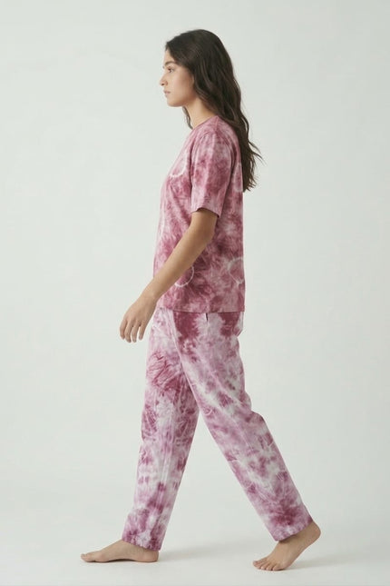 Premium Tie-Dye Relaxed Co-Ord Set - Berry Rose