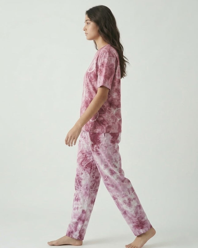 Premium Tie-Dye Relaxed Co-Ord Set - Berry Rose