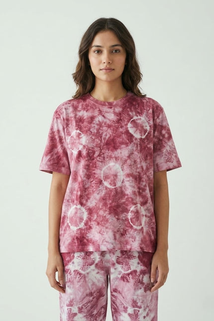 Premium Tie-Dye Relaxed Co-Ord Set - Berry Rose
