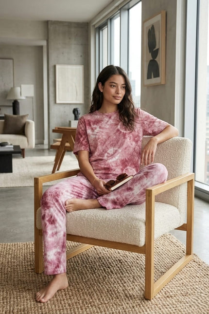Premium Tie-Dye Relaxed Co-Ord Set - Berry Rose